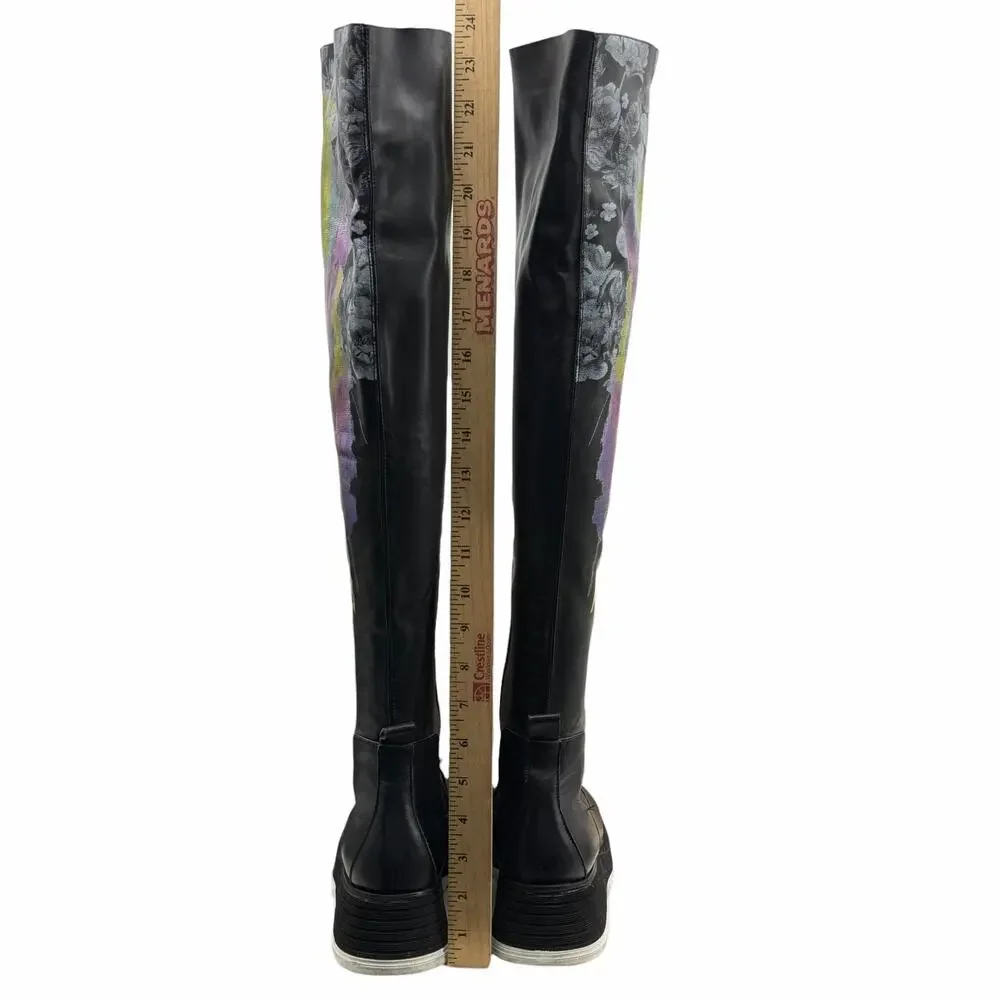 Roksolana Graphic Knee High Boots 40 Women Black Art to Wear Designer Punk Rock